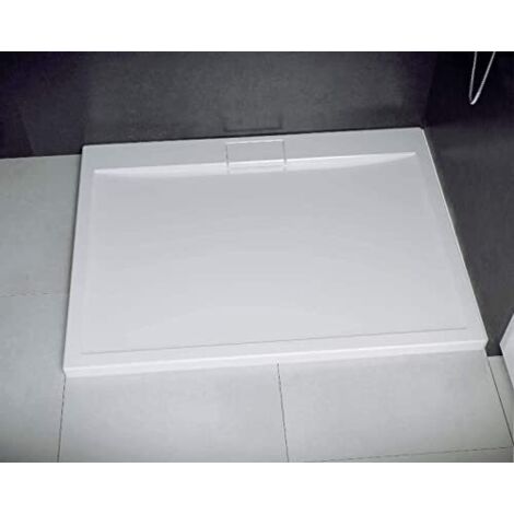 ECOLAM Receveur de douche plat rectangle Axim 140x90 cm, hauteur 4,5 cm profondeur 2,5 cm acrylique blanc + siphon + silicone, pose au sol possible