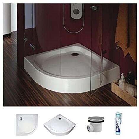 ECOLAM Receveur de Douche Semi-Circulaire NewStyle Polimat 80x80 cm, Hauteur 16 cm, Profondeur 5 cm, Acrylique Blanc, Siphon, Silicone