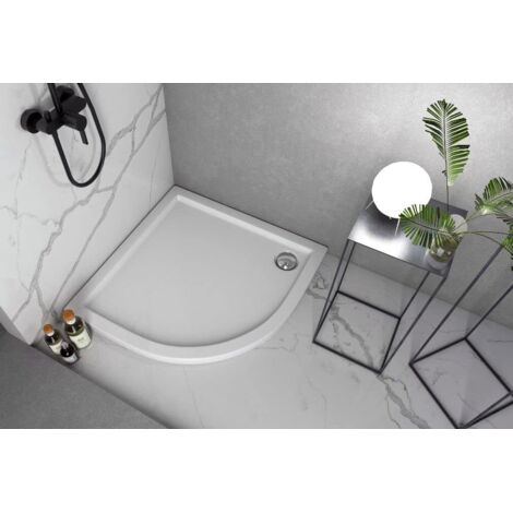 ECOLAM Receveur de douche Semi-circulaire plat Caspar 80x80 cm Hauteur: 5 cm, Profondeur: 3 cm R55, siphon. Receveur de douche acrylique blanc