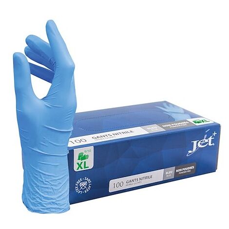 Ecolands – Boîte de 100 gants nitrile non poudrés – Taille 10/XL – Apte contact alimentaire – Normes EN 455 et EN 374
