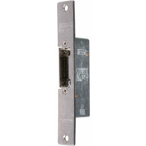 Ecolands – Gâche électrique 12V – Têtière courte 158x25mm – Profondeur 28mm – Demi tour réglable – Acier zingué