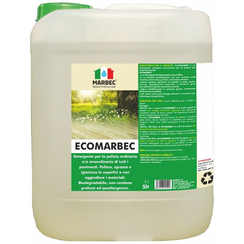 Image of Eco 5LT Detergente igienizzante ecologico ipoallergenico per la pulizia di tutte le superfici dure. Pulisce, sgrassa e non aggredisce i materiali.