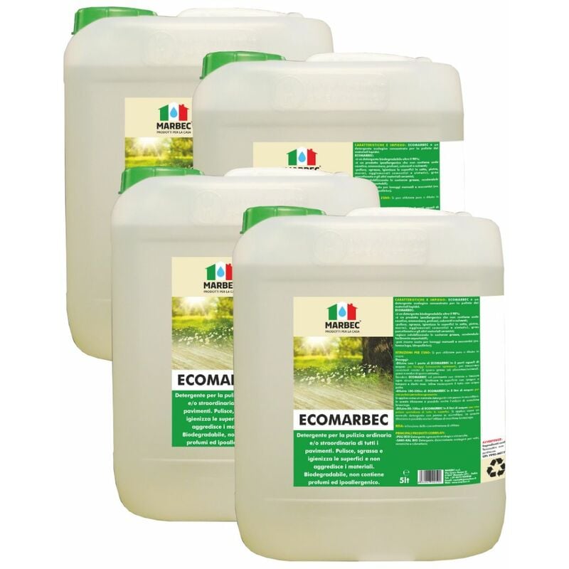 Image of Eco 5LTX4PZ Detergente igienizzante ecologico ipoallergenico per la pulizia di tutte le superfici dure. Pulisce, sgrassa e non aggredisce i