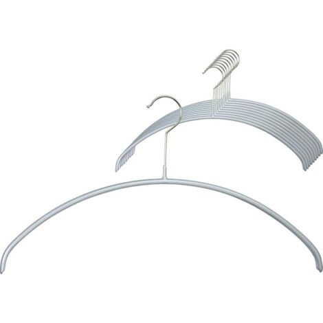 Economy P Kleiderbügel, 10er-Pack, platzsparend, abgerundet, ideal für T-Shirts und Pullover, 360° drehbare Haken, rutschfeste Beschichtung, 40 cm, Silber