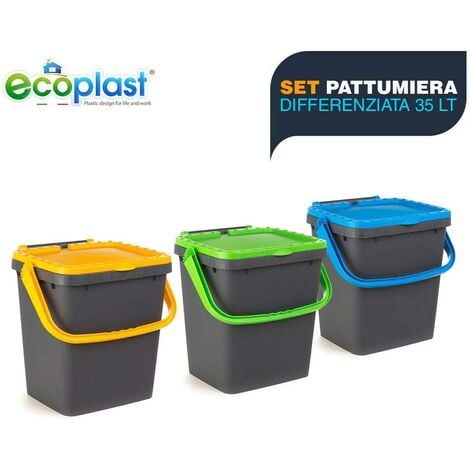 Ecoplast Set 3 Pattumiere Per Raccolta Differenziata (35 litri)