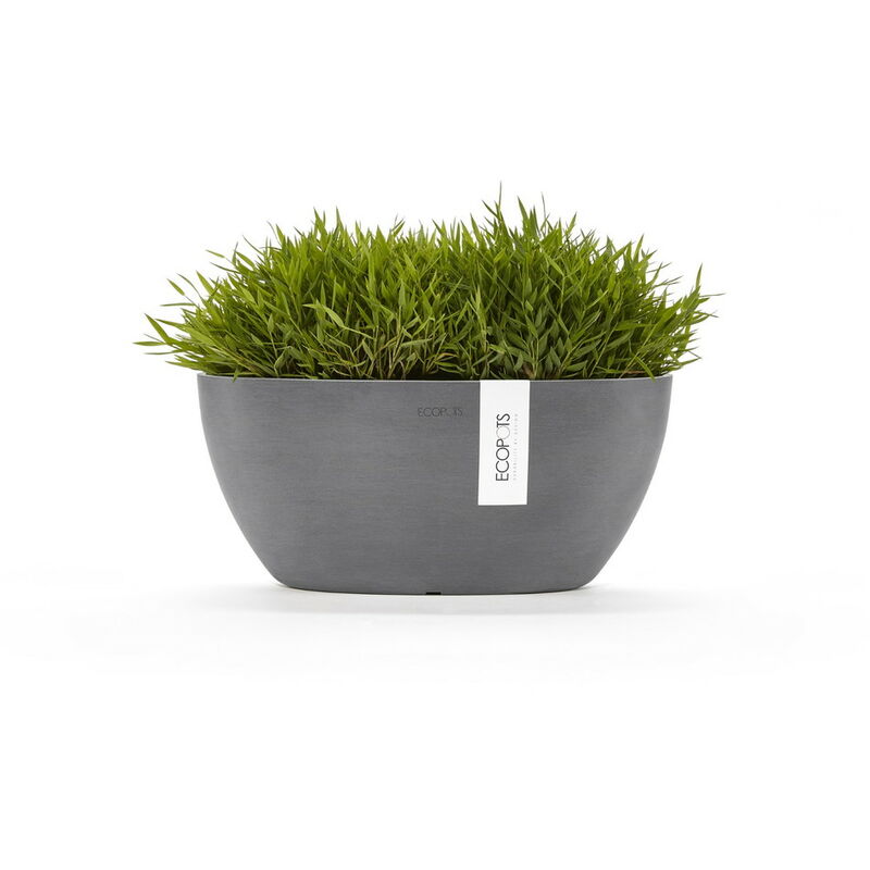 Ecopots - Pot Ovale Sofia 30 Gris + réservoir d'eau - 30 x 13 x h. 13,5 cm - 2,7 l