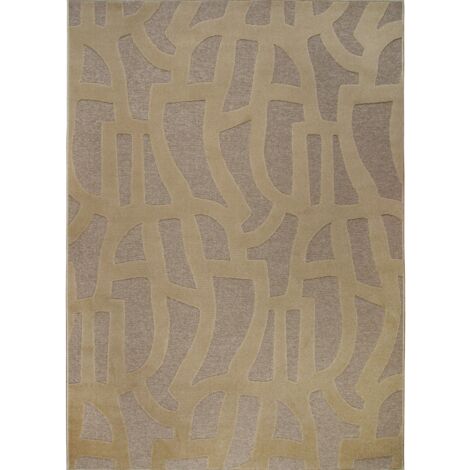ECOSSA - Tapis salon graphique motifs en relief beige 160x230