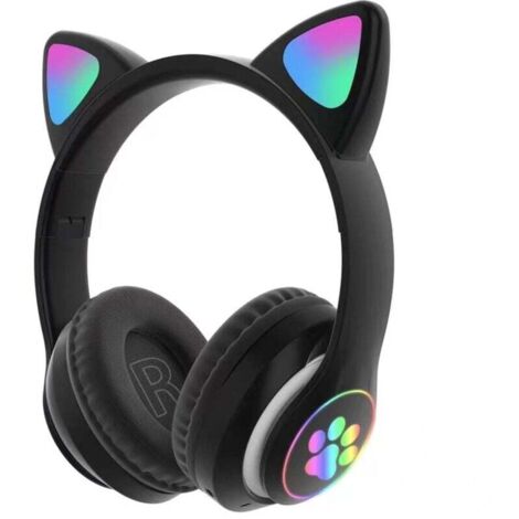 Écouteurs Bluetooth pliables avec oreilles de chat - Noir