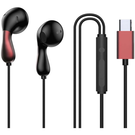 Écouteurs Filaire Type-C avec Réduction de Bruit et Basses Renforcées, Casque Intra-auriculaire Sport, Rouge