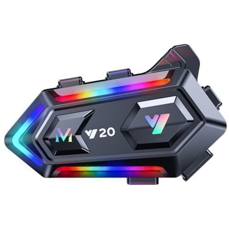 Écouteurs intra-auriculaires pour casque moto HK Hanker Y20 avec son HiFi, réduction de bruit, éclairage RGB, microphone intégré, autonomie de 25 heures, compatibles avec les casques de moto