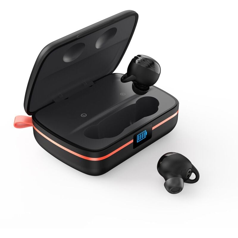 Écouteurs sans fil étanches TWS avec chargeur solaire et batterie externe 2500 mAh, noir