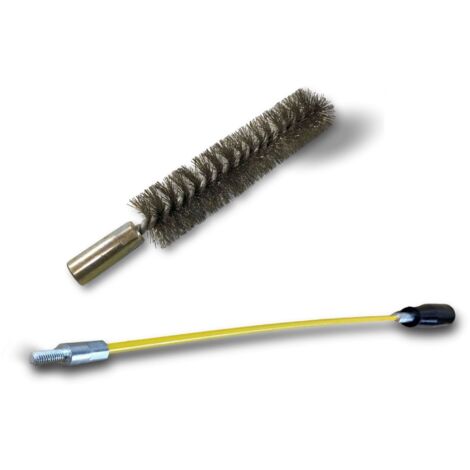 Ecouvillon INOX Condenseur  Lot de 10 avec 1 tringle flexible 48 cm  Ø 18 mm  Raccord laiton taraudé M6 femelle  Torsade en acier galvanisé  Paroi tube alésage  Kibros 4TCI18Tx10