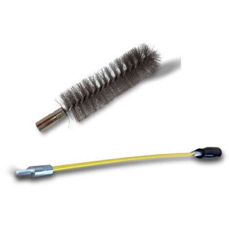Ecouvillon INOX Condenseur  Lot de 10 avec 1 tringle flexible 48 cm  Ø 30 mm  Raccord laiton taraudé M6 femelle  Torsade en acier galvanisé  Brosse nettoyage  Kibros 4TCI30Tx10