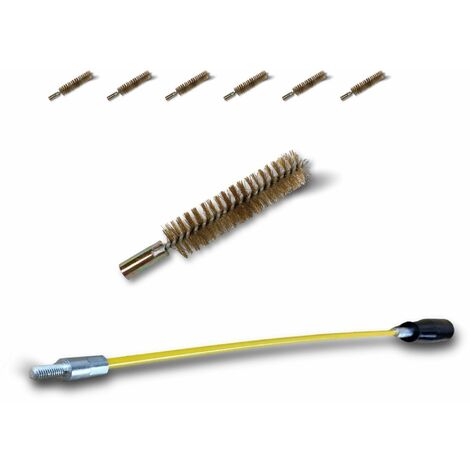 Ecouvillon LAITON Condenseur  Lot de 6 avec 1 tringle flexible 48 cm  Ø 18 mm  Raccord laiton taraudé M6 femelle  Torsade acier galvanisé  Paroi tube alésage  Kibros 4TCL18Tx6
