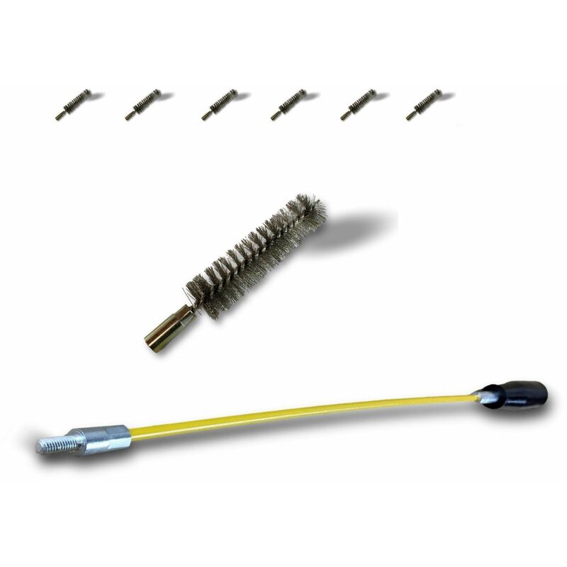 Ecouvillon INOX Condenseur Lot de 6 avec 1 tringle flexible 48 cm Ø 20 mm Raccord laiton taraudé M6 femelle Torsade en acier galvanisé Brosse