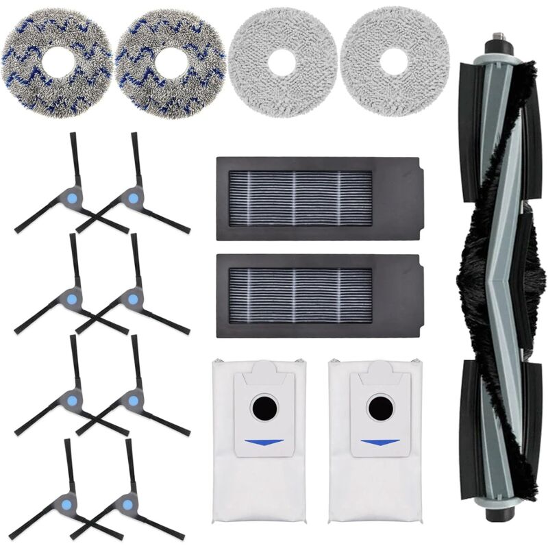 Ecovacs Deebot X2, X2 Omni, X2 Pro, DEX86 Vacuum Cleaner Spare Parts Accessories, 1 Main Brush, 8 Side Brushes, 4 Cleaning Cloths, 2 Filters, 2 Dust