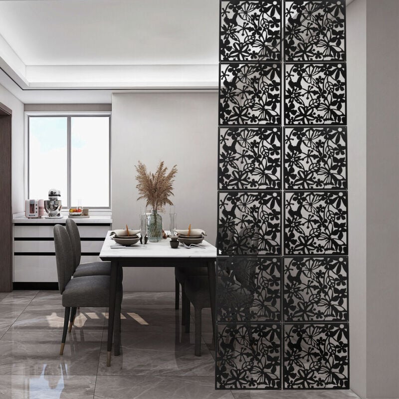 Ecran 40x40cm 12pcs Noir Papillon Illustration Panneau Ecran Suspendu Séparation de pièce Ecran Décoratif Mur Panneau Ecran