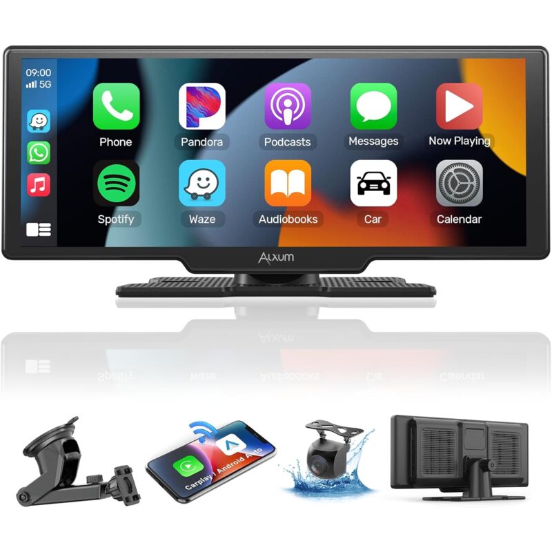 Écran Apple Carplay sans Fil -10.26' HD Touchscreen Portable Car Stereo with Android Auto, Caméra de recul, Mirror Link, Navigation GPS, Contrôle