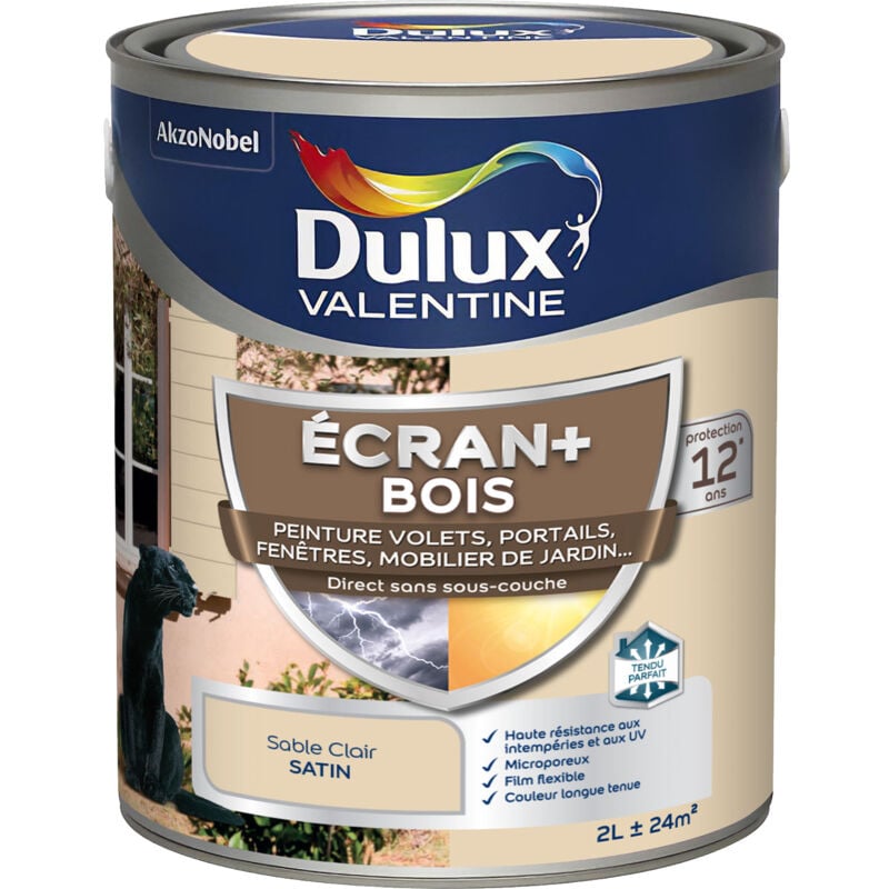 Ecran+ bois - Peinture satinée pour bois extérieur - Volets, portes, fenêtres, portails - Sable Clair 2 l Dulux Valentine
