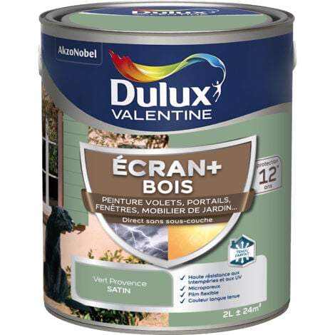 ECRAN+ BOIS - Peinture satinée pour bois extérieur - Volets, portes, fenêtres, portails - Vert Provence 2 L - Dulux Valentine