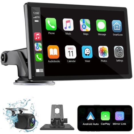 Ecran Carplay Sans Fil - 7 Pouces HD Tactile - Compatible Apple CarPlay et Android Auto - Navigation GPS - Caméra de Recul - Bluetooth - Entrée AUX - Pour Tous Véhicules