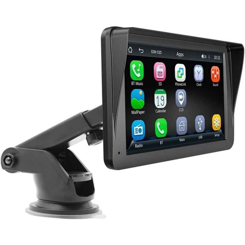 Ecran Carplay Voiture avec Carplay sans Fil Android Auto,7 Pouces Ecran Tactile, Lien Miroir, Navigation, Siri, G00gle Assistant Vocal, Bluetooth
