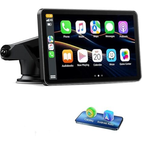 Ecran Carplay Voiture avec Carplay sans Fil Android Auto,7 Pouces Ecran Tactile, Lien Miroir, Navigation, Siri, G00gle Assistant Vocal, Bluetooth 5.0, Aux, FM