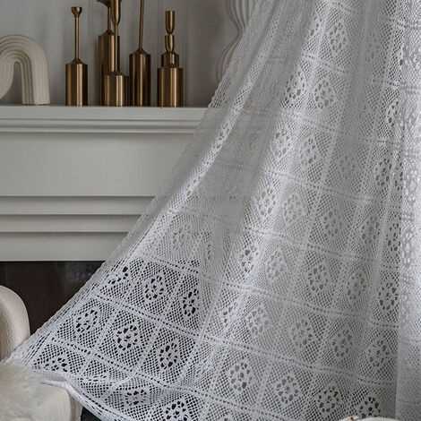 écran de baie vitrée en tissu au plafond, rétro américain, creux au Crochet, transmettant la lumière, rideaux de salon de chambre à coucher,White,W150xH160cm,Crocher