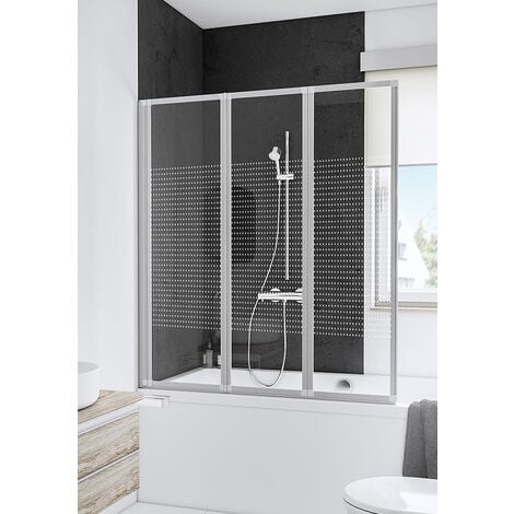 Pare-baignoire rabattable, 127 x 140 cm, paroi de baignoire 3 volets, écran de baignoire pivotant, décor quattro, profilés blancs, Schulte