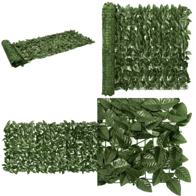 Cran de balcon avec feuilles vert foncé 200x75 cm - Écran De Balcon - Brise Vue - Clotuture Artificielle - Vie Exterieure - Decoration Jardin - Home