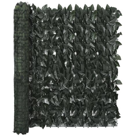 Écran de balcon avec feuilles vert foncé 300x100