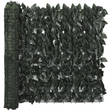Écran de balcon avec feuilles vert foncé 300x75