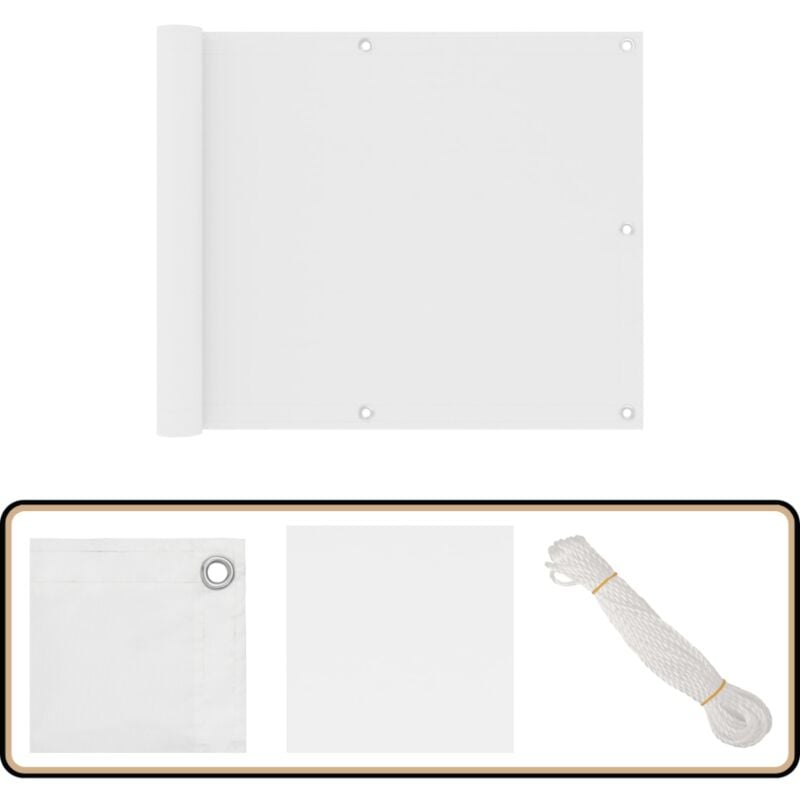 Cran de balcon Blanc 75x600 cm Tissu Oxford - Écran De Balcon - Intimité Balcon - Parasol Balcon - Voile D'ombrage - Protection Solaire