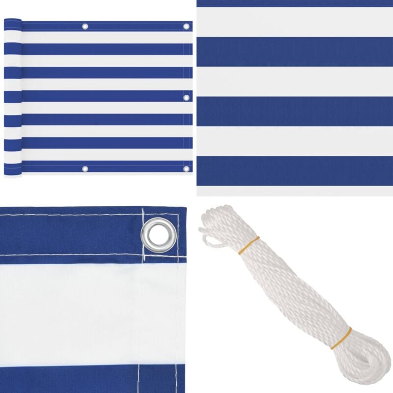 Écran de balcon Blanc et bleu 75x500 cm Tissu Oxford - Écran De Balcon - Intimité Balcon - Parasol Balcon - Voile D'ombrage - Protection Solaire