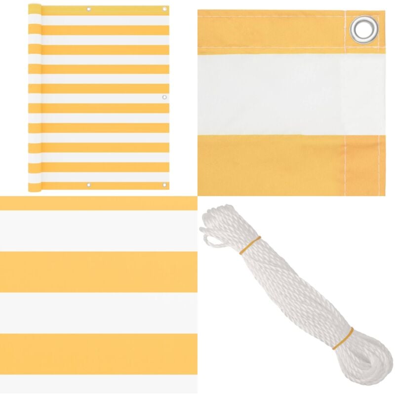 Écran de balcon Blanc et jaune 120x500 cm Tissu Oxford - Écran De Balcon - Intimité Balcon - Parasol Balcon - Protection Solaire - Voile D'ombrage
