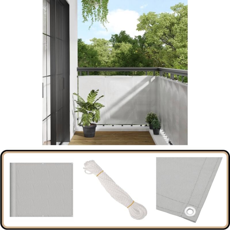 Cran de balcon gris clair 90x500 cm 100% polyester oxford - Paravent Balcon - Écran De Balcon - Brise Vue - Vie Extérieure - Intimité Balcon