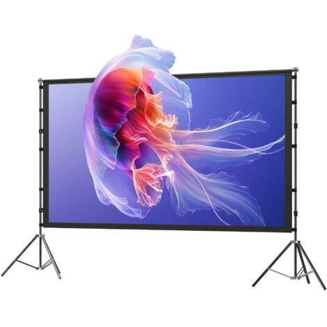 Écran de projection 100 pouces 16:9 HD 4K/8K avec trépieds, videoprojecteur portable 268x58x181cm, blanc et noir