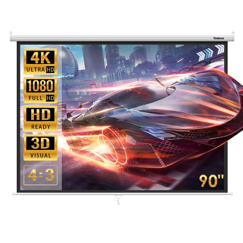 Cran de Projection 90 Pouces, Manuel Enroulable, Fixation Mur ou Plafond, pour Home Cinéma et Entreprise, 137 x 183 cm, Formats 4:3, hd 4K 3D