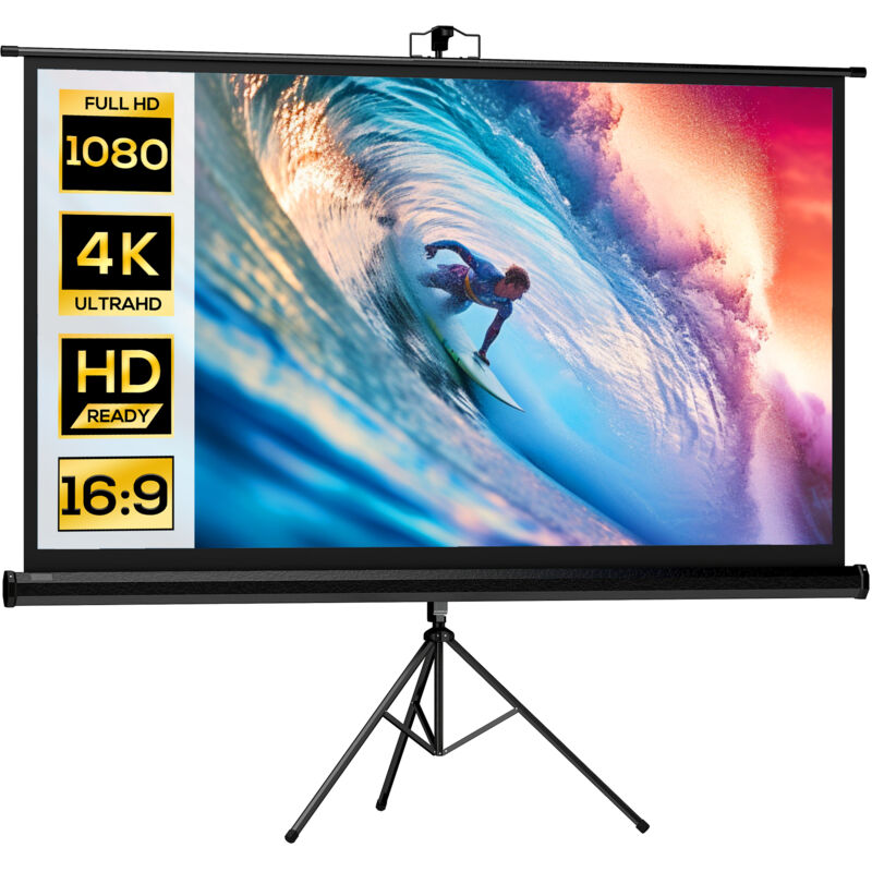 Cran de projection avec support trépied réglable en hauteur home-cinéma vidéo projecteur format 16:9 4K hd 84 pouces noir