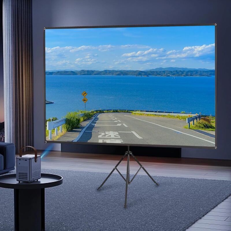 Écran de projection avec trépied, écran de projection portable 80 pouces 4K-HD 16:9 160° Angle de vision pour le cinéma à domicile Projections
