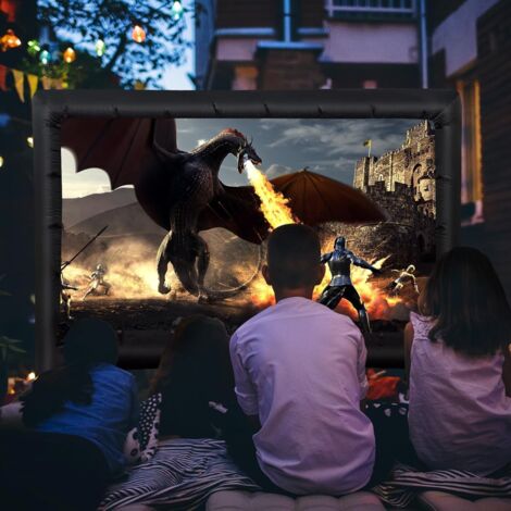 Écran de Projection Cinéma Gonflable 16:9 avec Souffleur d'Air Écran de Cinéma avec Sac de Transport Piquets de Sol 328 x 185cm Noir