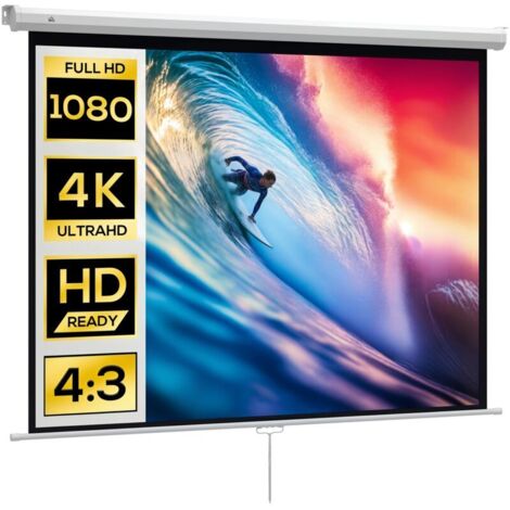 Écran de projection de 84 pouces. écran vidéoprojecteur. 4:3 4K HD. fixation mur ou plafond. 181l x 8P x 138H cm. blanc