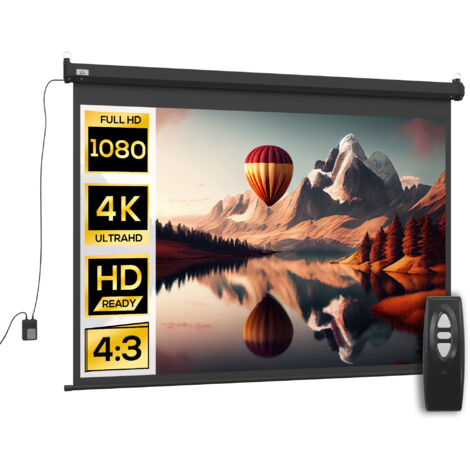 Écran de projection motorisé 100 Pouces format 4:3, Ultra HD 4K, télécommande et commande murale incluse