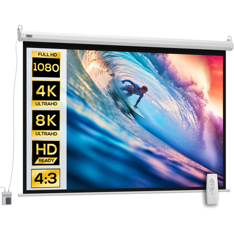 Proyector de video HOMCOM con pantalla de 84 pulgadas, pantalla de proyección motorizada y eléctrica 4:3 4K HD, pantalla de proyección para TV y cine en casa, montaje en pared o techo, con control