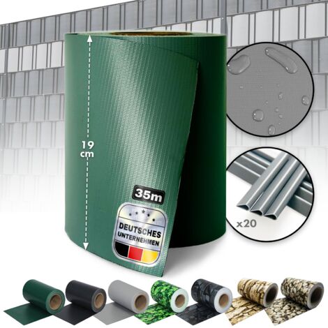 Écran d'intimité, Bandes Brise-Vue, Rouleau de 35 mètres Occultant, 20 Clips de Fixation Inclus, Vert, 19cm x 35 m