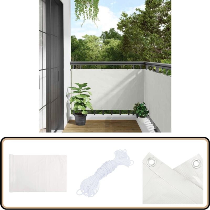 Cran d'intimité de balcon blanc 400x120 cm pvc - Brise Vue Balcon - Ecran D'intimité - Cloture Pvc - Protection Solaire - Décoration Exterieur