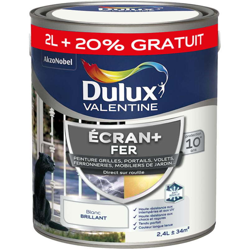 Dulux Valentine - ecran+ fer brillant - Peinture pour fer intérieur/extérieur - Grilles, portails, volets, ferroneries, mobiliers de jardin - Blanc 2