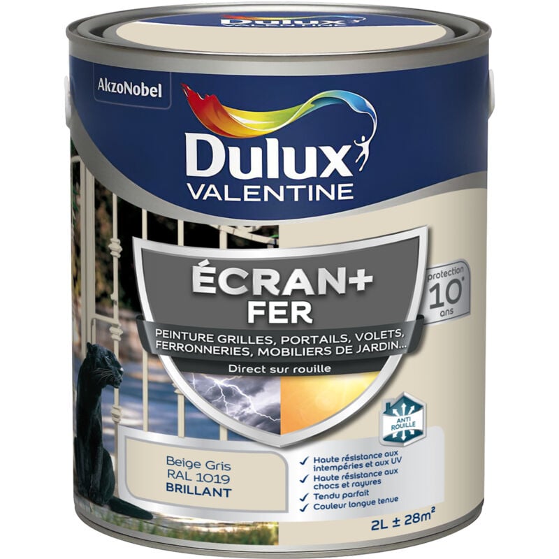 Dulux Valentine - ecran+ fer brillant - Peinture pour fer intérieur/extérieur - Grilles, portails, volets, ferroneries, mobiliers de jardin - Beige