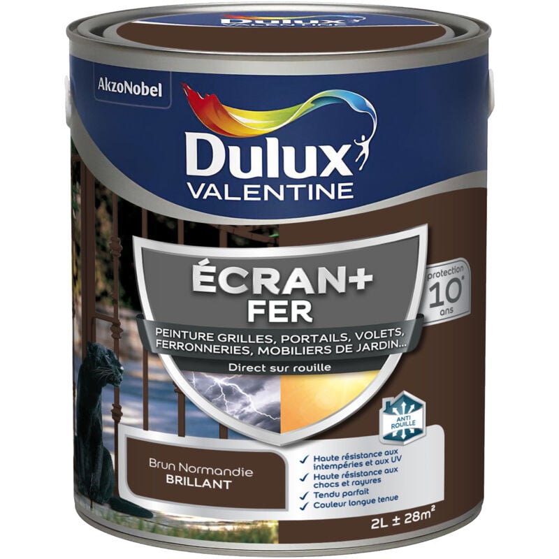 Dulux Valentine - ecran+ fer brillant - Peinture pour fer intérieur/extérieur - Grilles, portails, volets, ferroneries, mobiliers de jardin - Brun