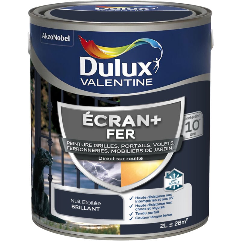 Dulux Valentine - ecran+ fer brillant - Peinture pour fer intérieur/extérieur - Grilles, portails, volets, ferroneries, mobiliers de jardin - Nuit